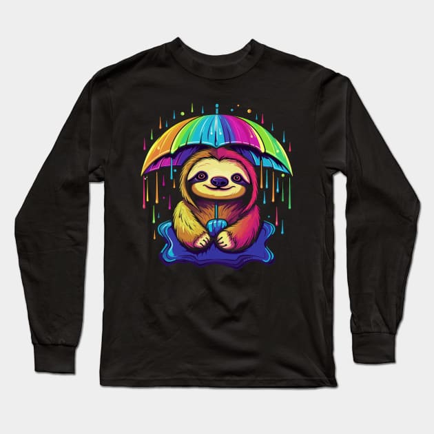 Sloth Rainy Day With Umbrella Long Sleeve T-Shirt by JH Mart